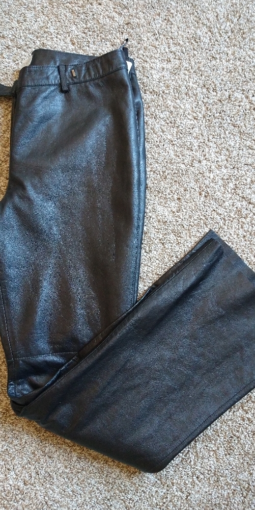 Boot cut black leather pants, soft